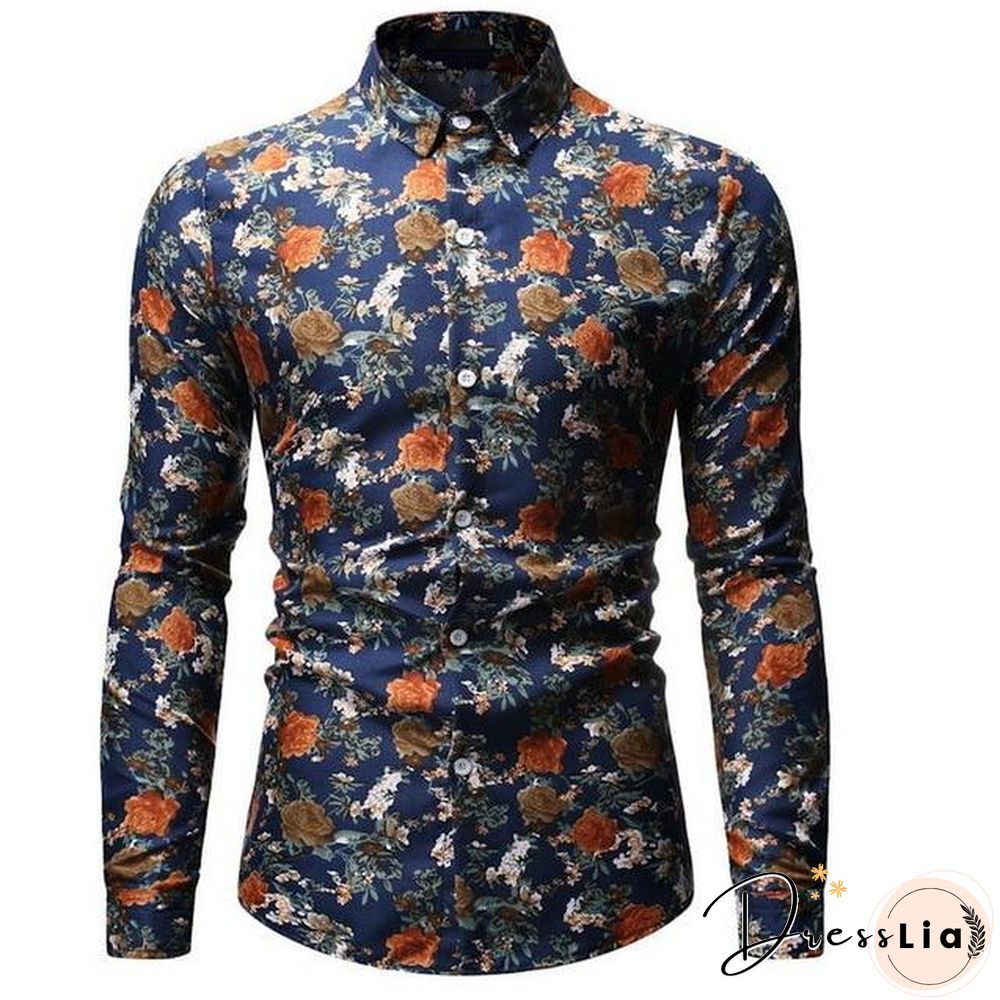 AliExpress wish Hong New style Foreign trade Men'S Wear fashion printed Fold-down collar Plus-sized men's long-sleeve shirt