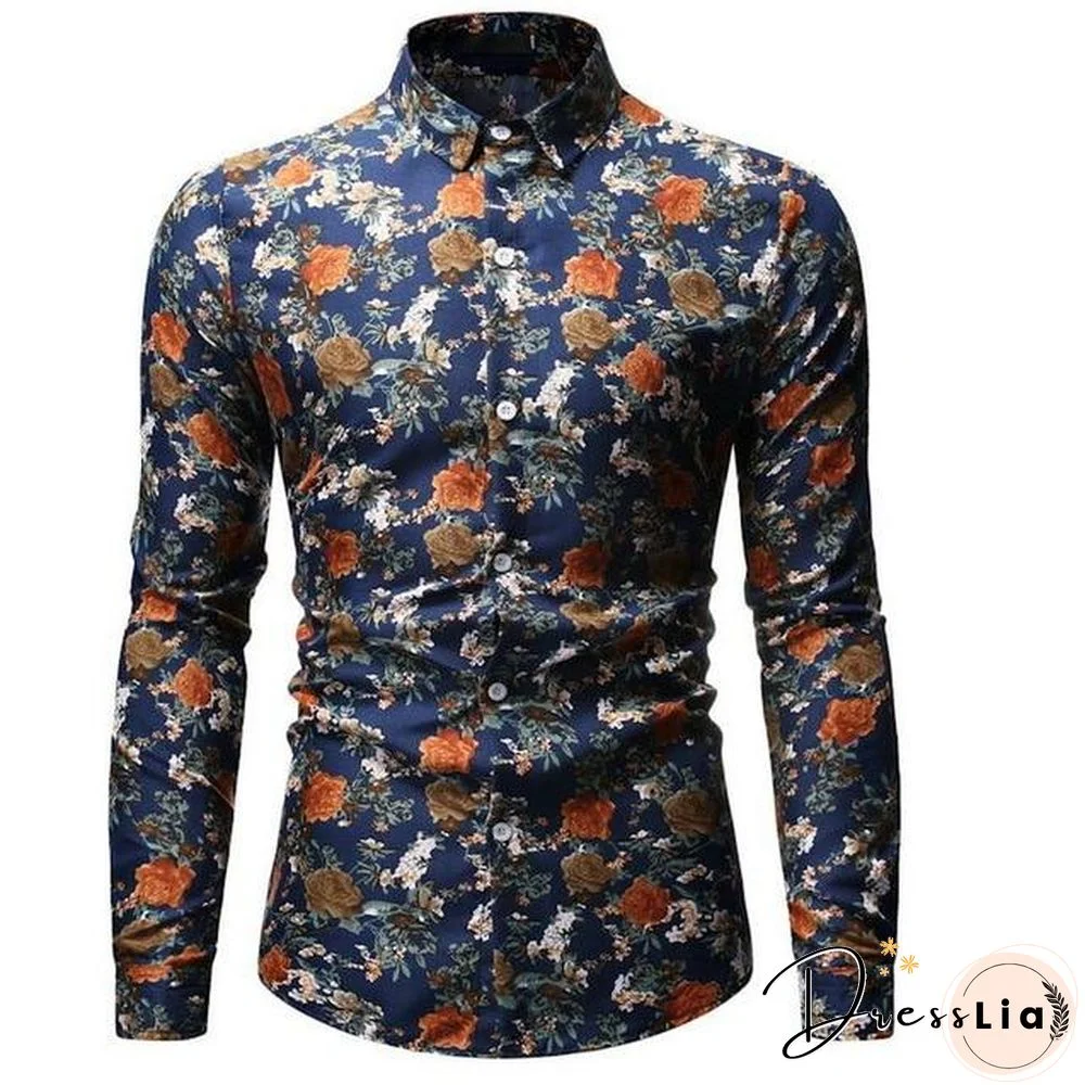 AliExpress wish Hong New style Foreign trade Men'S Wear fashion printed Fold-down collar Plus-sized men's long-sleeve shirt