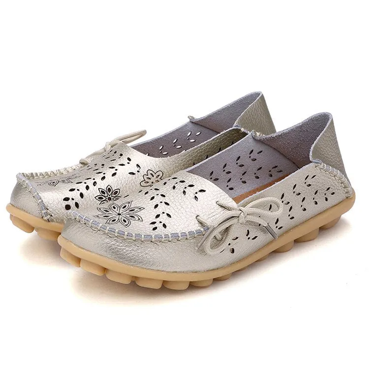 Female Ballet Flats Shoes Women Cut Out GenuineLeather Breathbale Moccains Women Shallow Shoes Solid Ballerina Ladies Shoes
