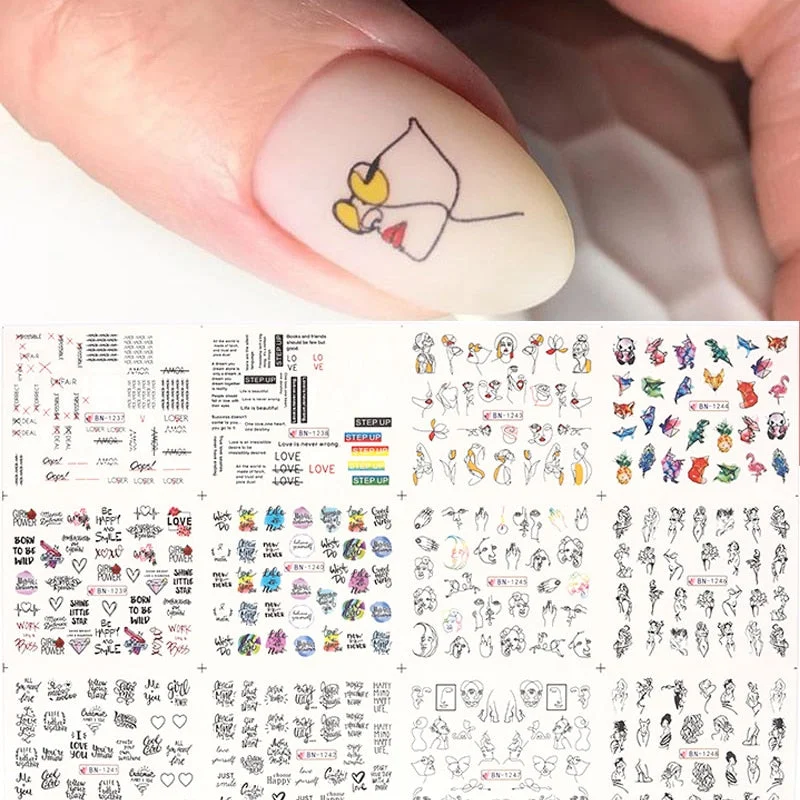 12Pcs Leopard Water Decals Sticker Hollow Floral Flower Leaves Geometry Water Transfer Watermark Foil Slider Decoration