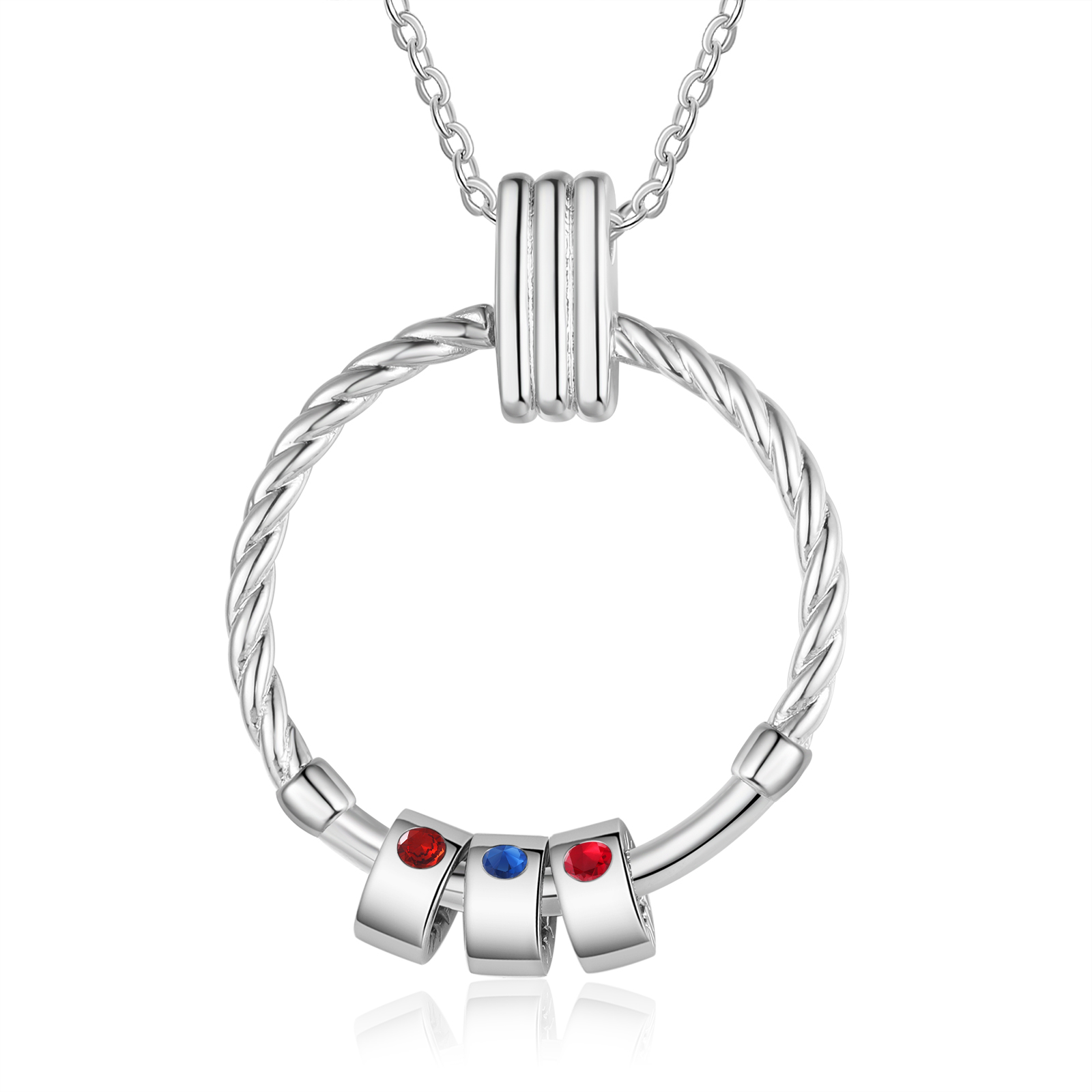 3 Names - Personalised Circle Pendant Necklace Custom Birthstones & Names Necklace Birthday Gift for Her-Jessemade AU