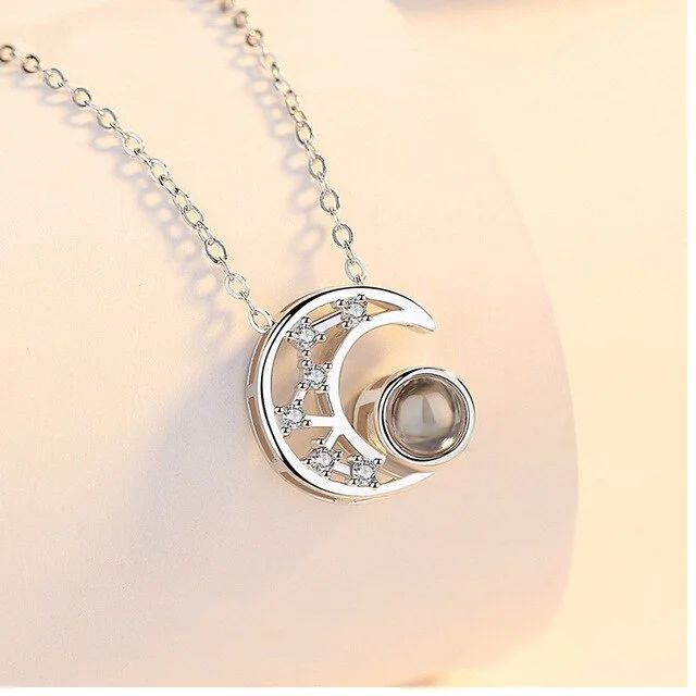 Buzzdaisy Star Moon Pendant Necklace 100 languages I love you