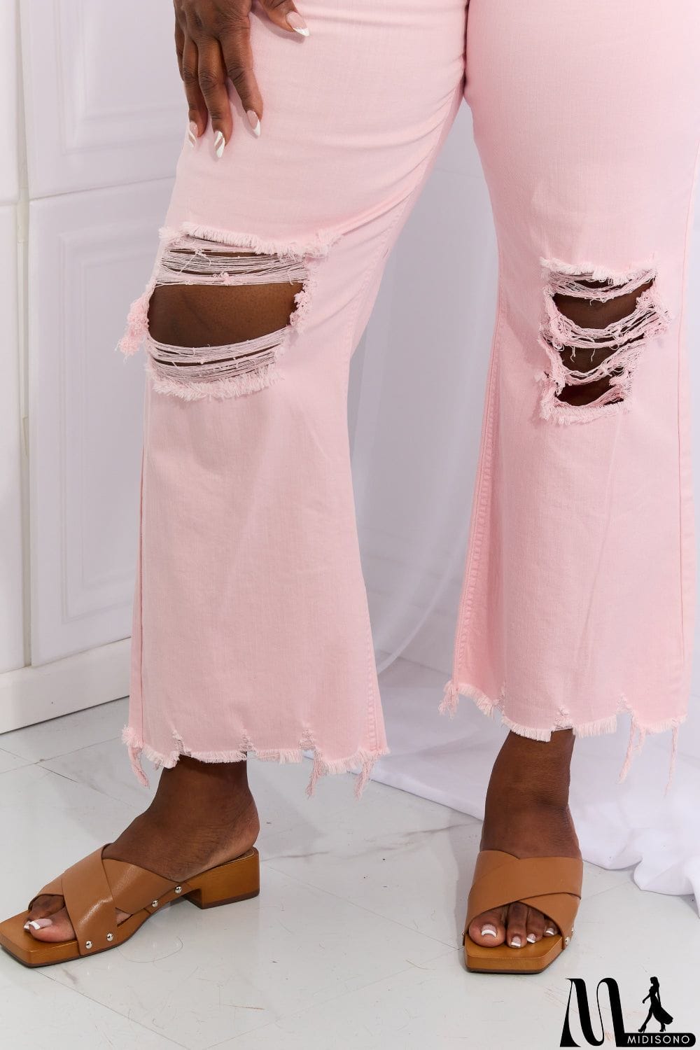 MidiSono - RISEN Miley Full Size Distressed Ankle Flare Jeans