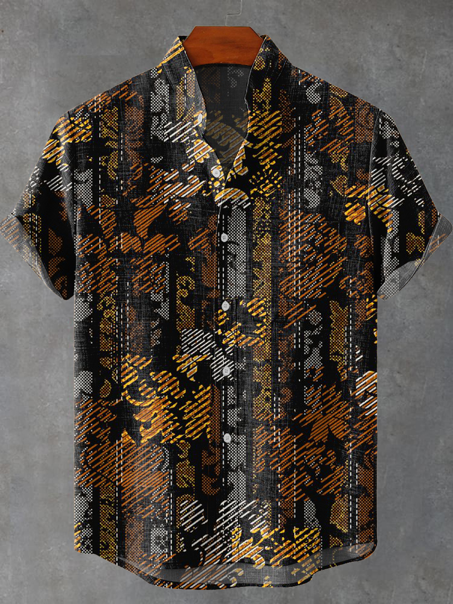 Vintage Abstract Ethnic Floral Geometric Totem Art Print Casual 100% Cotton Shirt