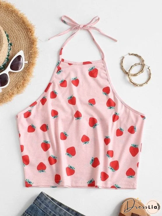 Halter Strawberry Crop Top
