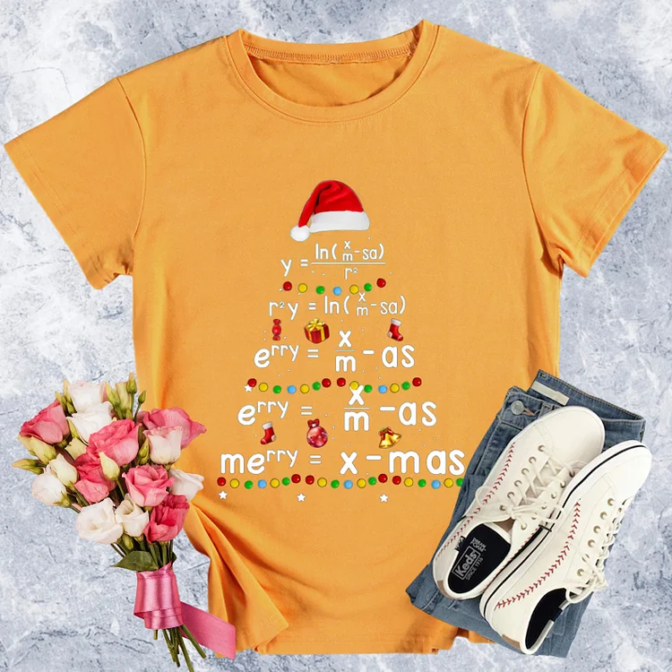 Funny Christmas Math Merry=X-Mas Round Neck T-shirt