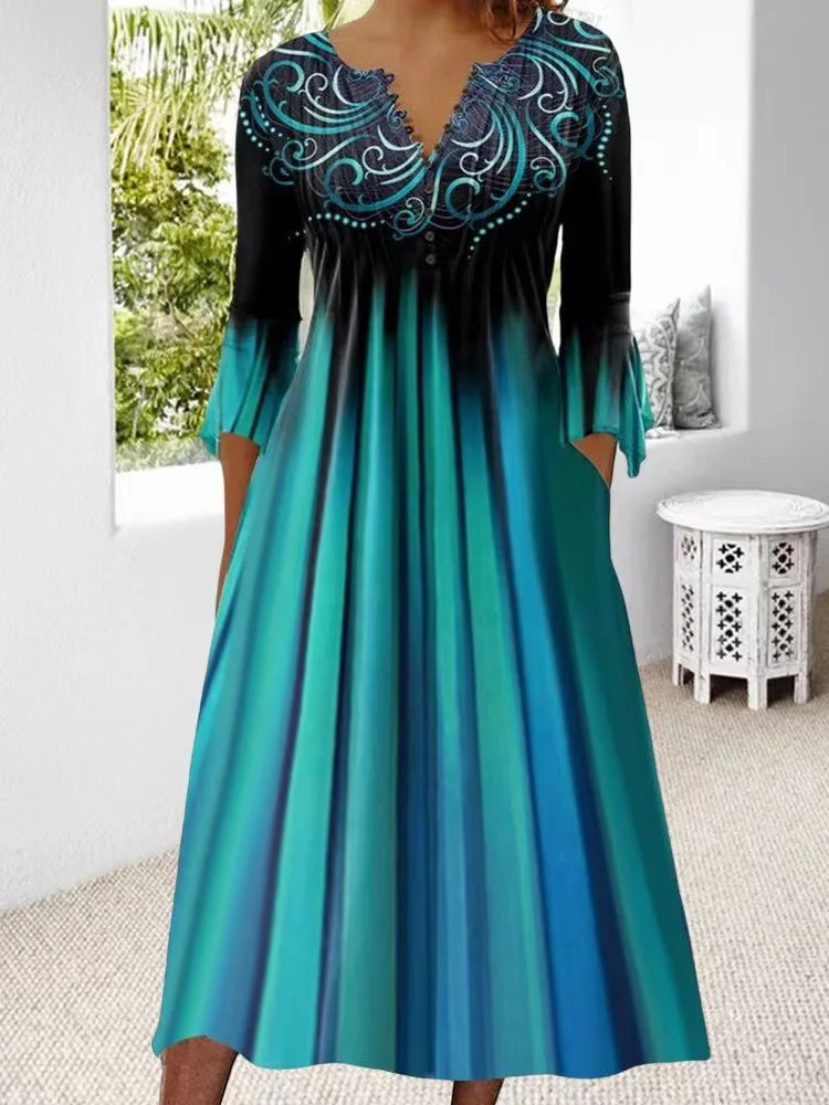 Elegant Line Art Pleated Maxi Dress
