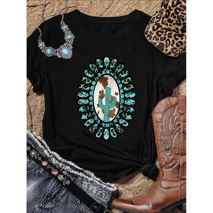 Turquoise cactus T-shirt Tee-05764