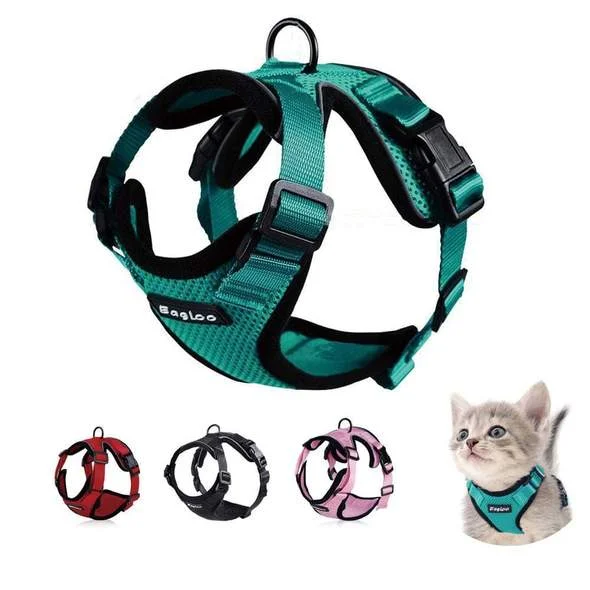 With adjustable reflective strip cat harness and leash kit