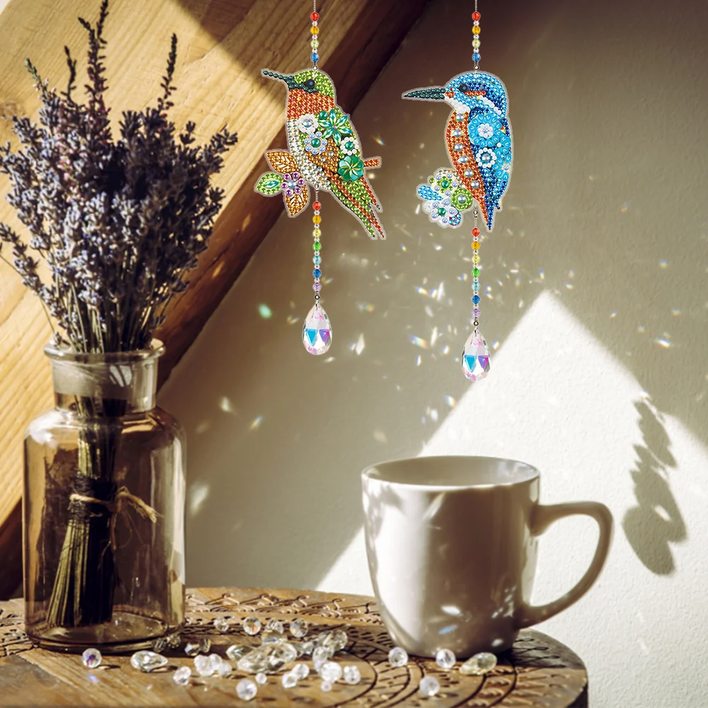 2pcs Crystal Light Catcher Diamond Painting Hummingbird Hanging Decor(Double-Sided)