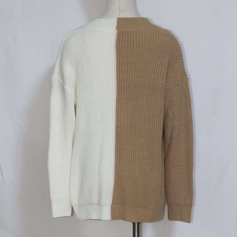 Ootddress V-Neck Waffle Knit Sweater Tops For Women Autumn 2025 New Patchwork Pullover Fashion Streetwear Casual Oversized Knitwear