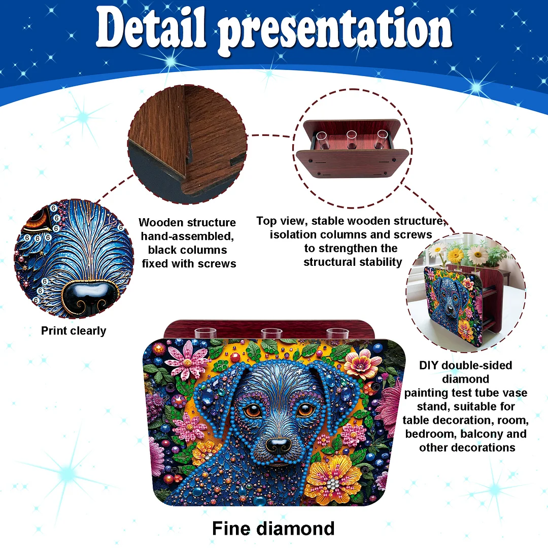 Dog DIY Flower Vase Wooden Double Sided Desktop Diamond Art Kit for Home Decor