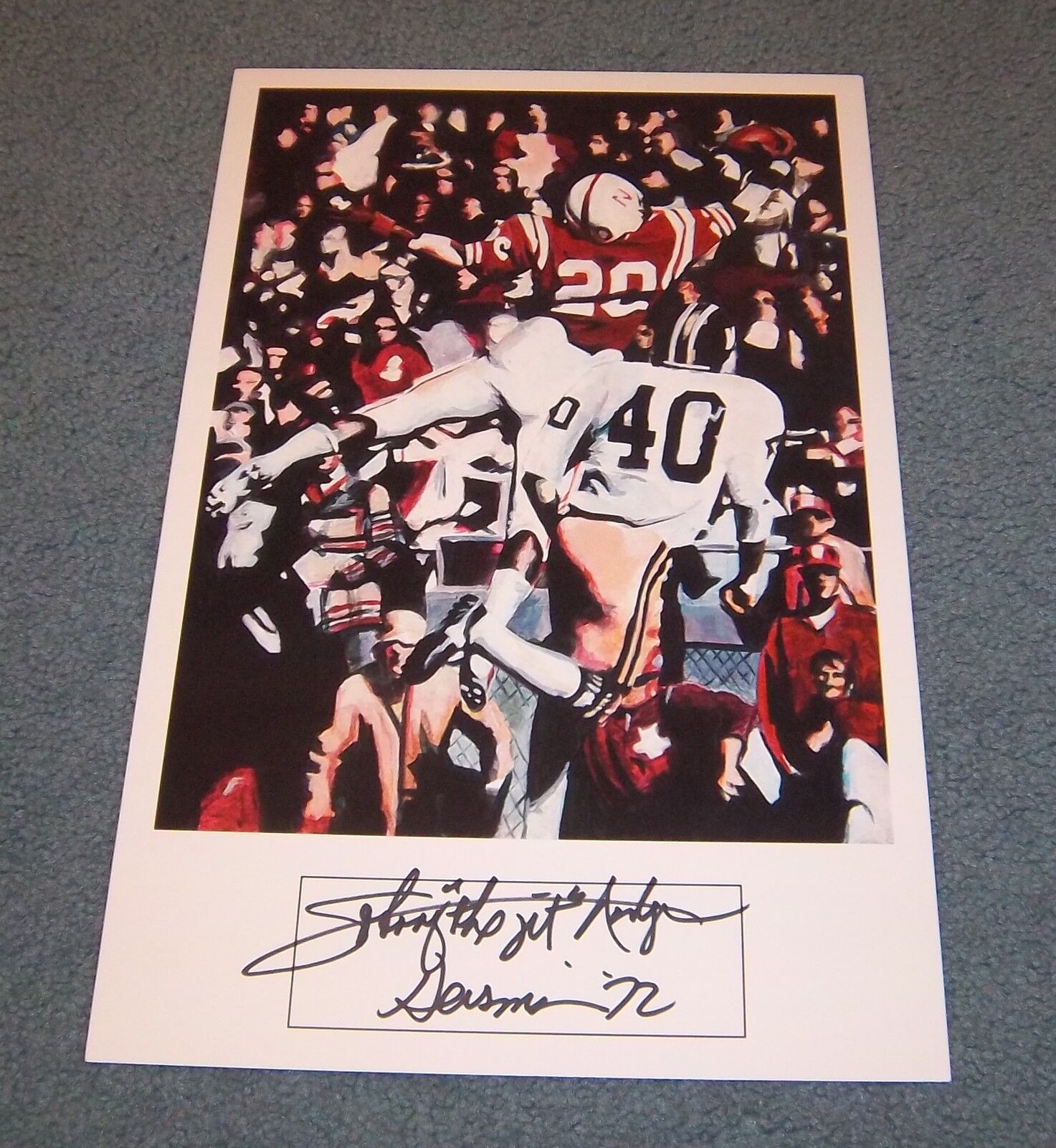 Nebraska Huskers Johnny Rodgers Signed Autographed 11x17 Print 1972 Heisman