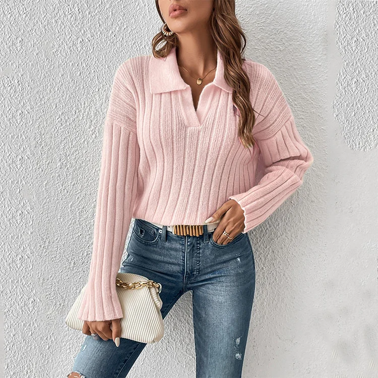 Athvotar Athvotar New Autumn And Winter Knitted Shirt Fashion New Casual Collar Sweater Woman