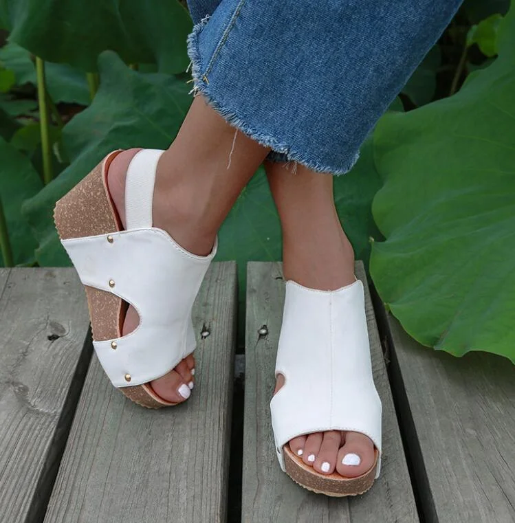 Shoes Woman Sandals Wedges Fashion Womens Flat Open Toe Wedges Thick Bottom Elastic Band Shoe Roman Sandalias Mujer