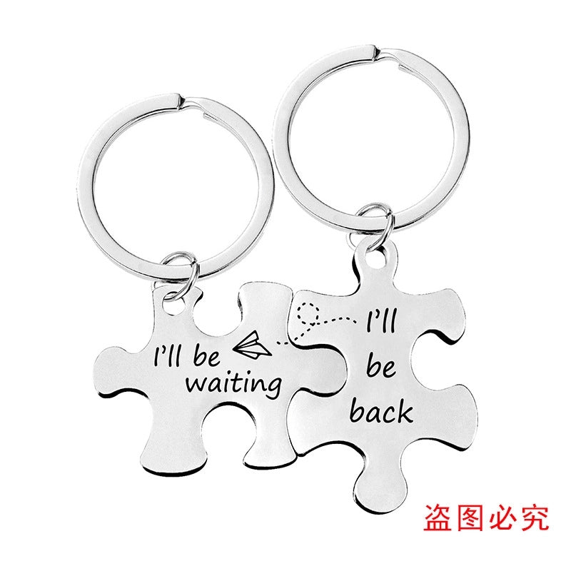 Key Chain Spot Stainless Steel Couple Jigsaw Pendant Pendant Valentine’s Day Gift Metal Keychain Engraving