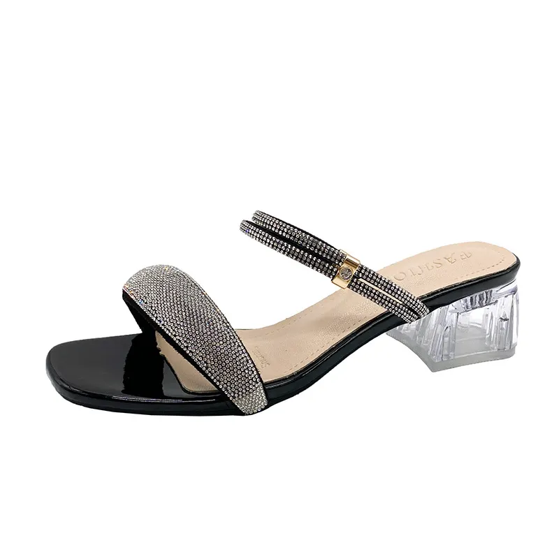 Breakj Breakj New Summer With High-Heeled Sandals Water Dew Toe Shows Coarse And High Square Head Lady Legs Long