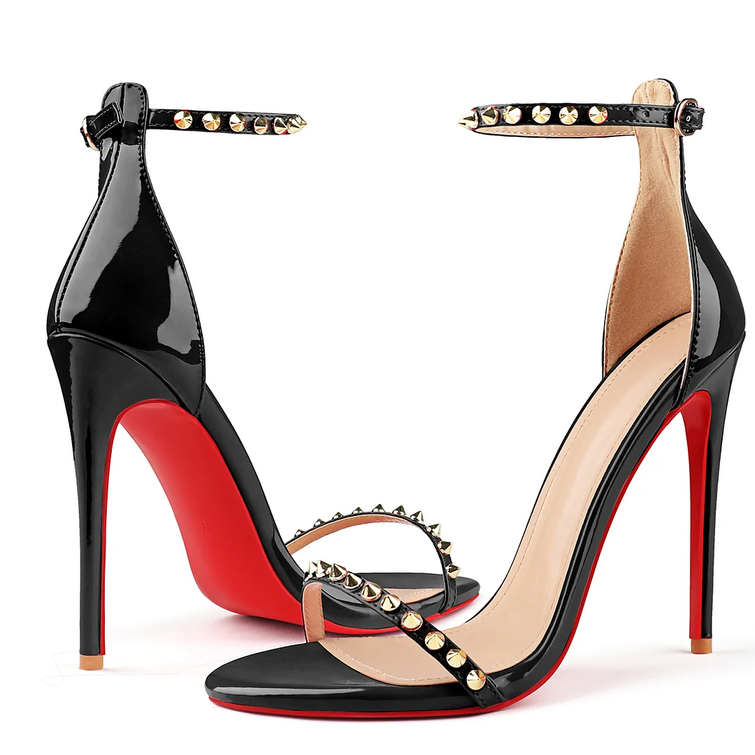 120mm Women's Pointed Toe Open Toe Ankle Strap Red Bottom Sandals Pumps Shoes-MERUMOTE