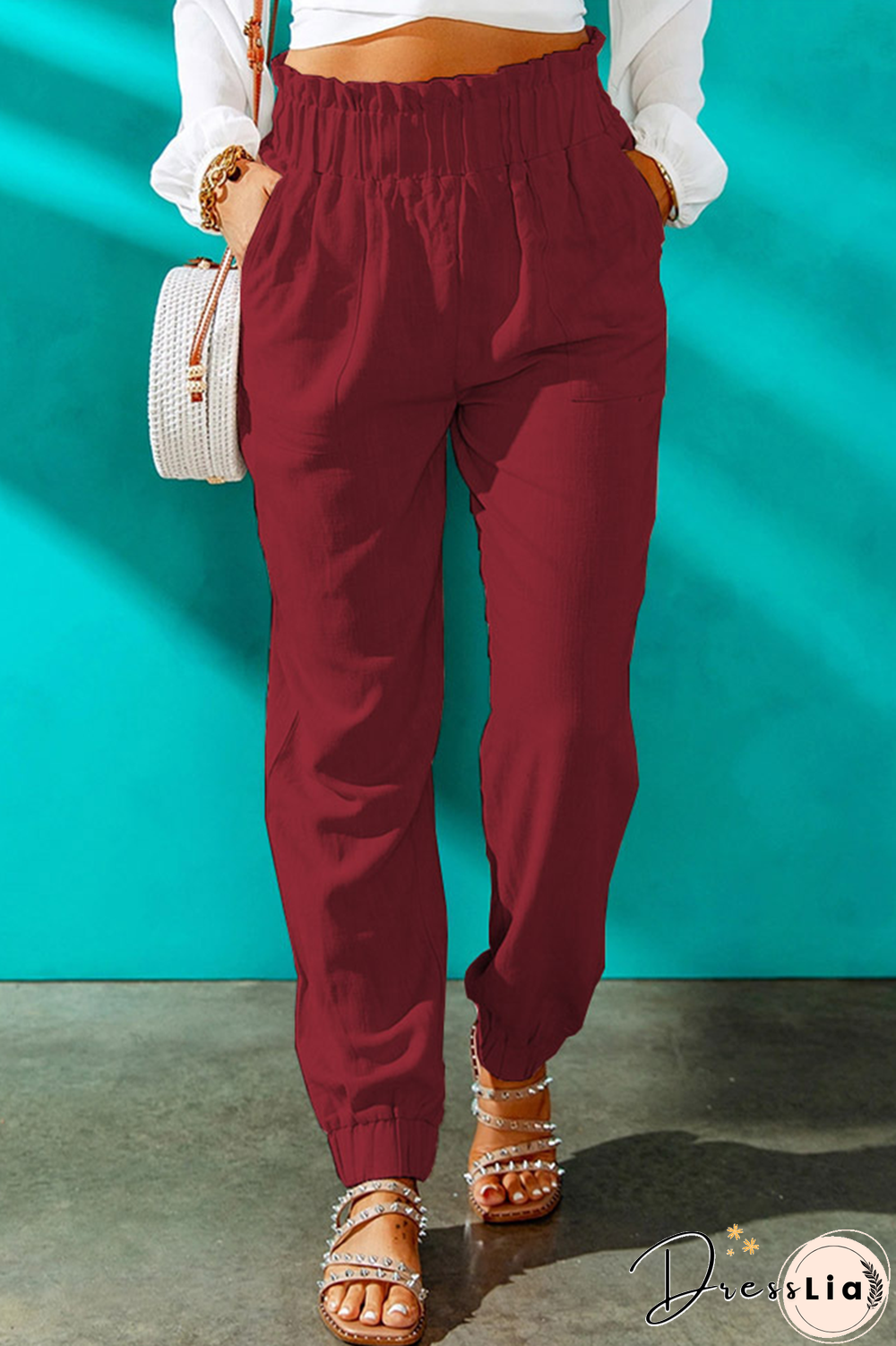 Casual Solid Patchwork Harlan High Waist Harlan Solid Color Bottoms(10 Colors)