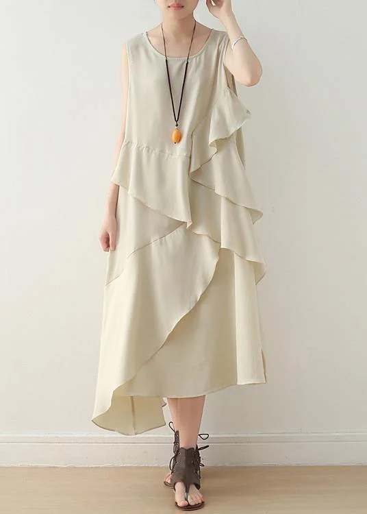 Unique beige sleeveless chiffon tunic top layered Maxi summer Dress