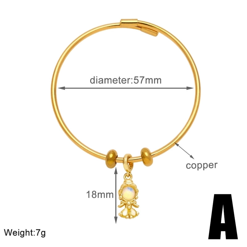Minimalist Mermaid Copper Plating Inlay Zircon 18k Gold Plated Bangle