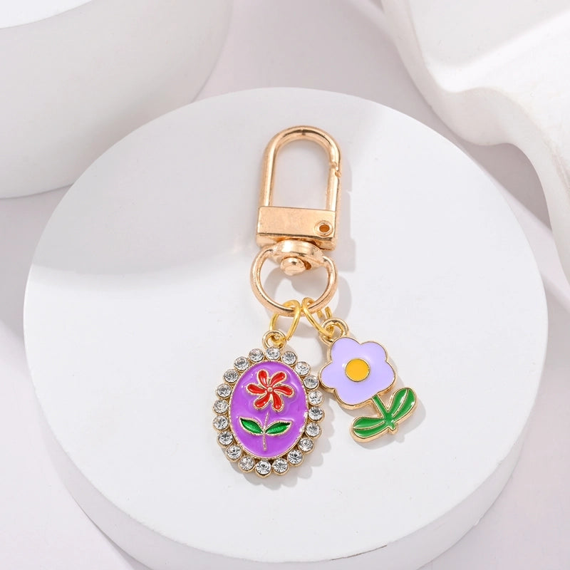 IG Style Elegant Sweet Flower Alloy Enamel Inlay Rhinestones Bag Pendant Keychain
