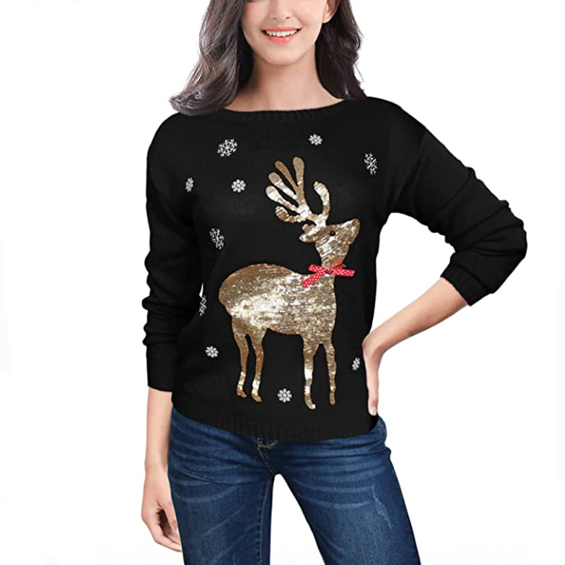 Sequin Deer Christmas Women'sWinter Knitted Sweater