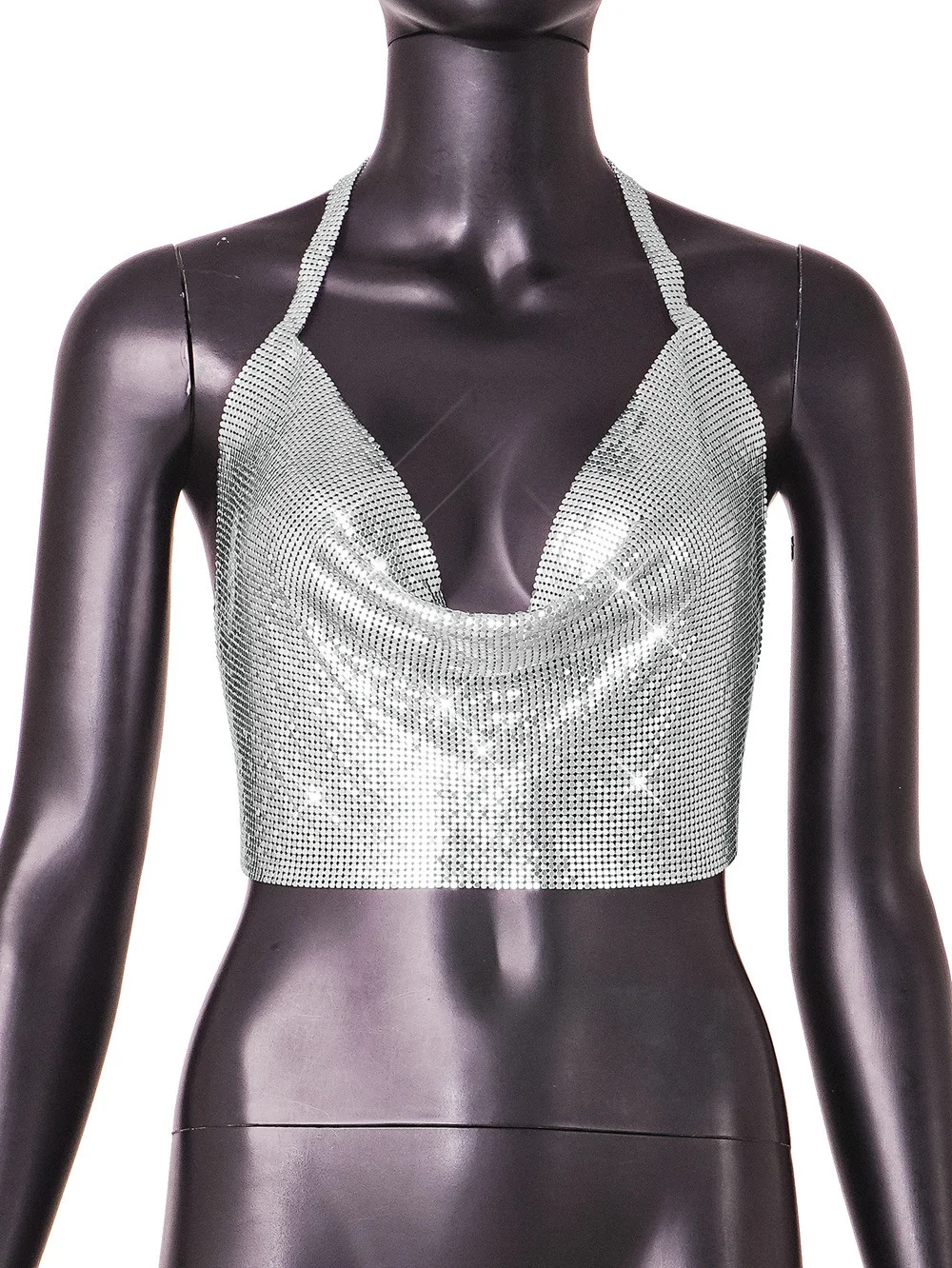 Brownm Brownm New Sexy Nightclub Slim Type Metal Sequins Hanging Neck Dew Back Vest Female Y20535