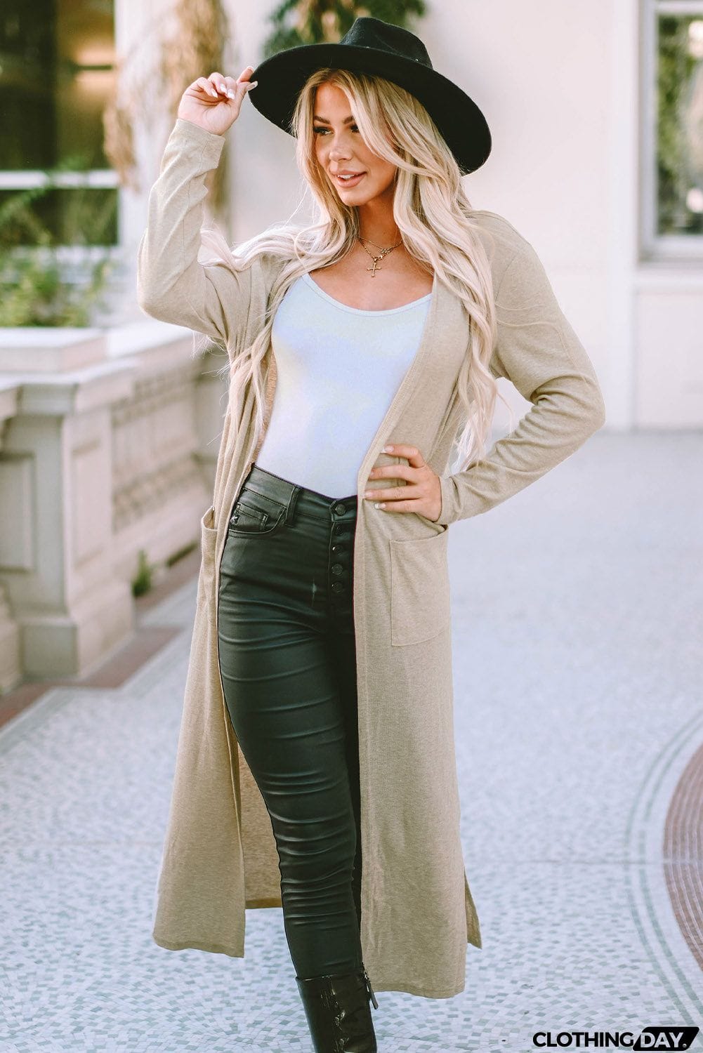 Long Sleeve Slit Cardigan with Pocket