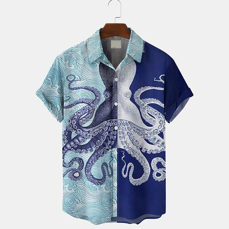 Simpfit Herren Urlaub Vintage Ozean Octopus Kunst Hawaiihemd