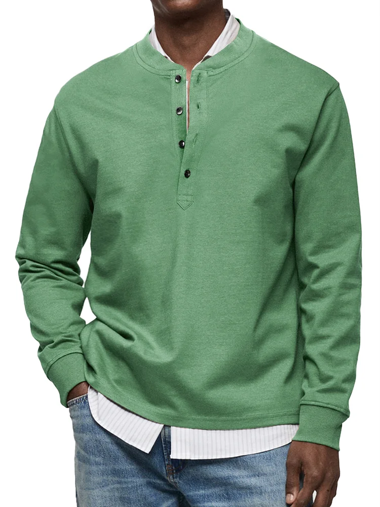 Men's Everyday Casual Button Up Comfortable Long Sleeve Henley Shirt