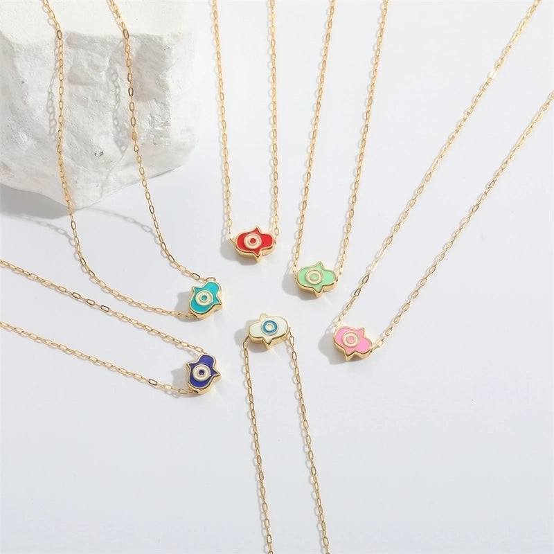 Copper 14K Gold Plated Enamel  Pendant Necklace