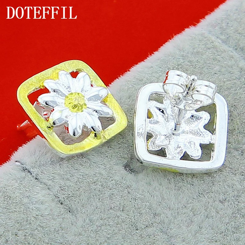 DOTEFFIL 925 Sterling Silver Gold Flower Stud Earrings For Woman Jewelry