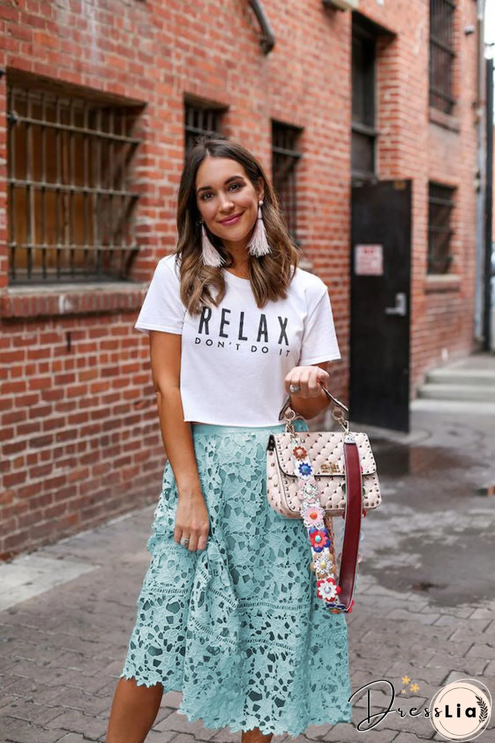 Elastic Waist Lace Midi Skirts