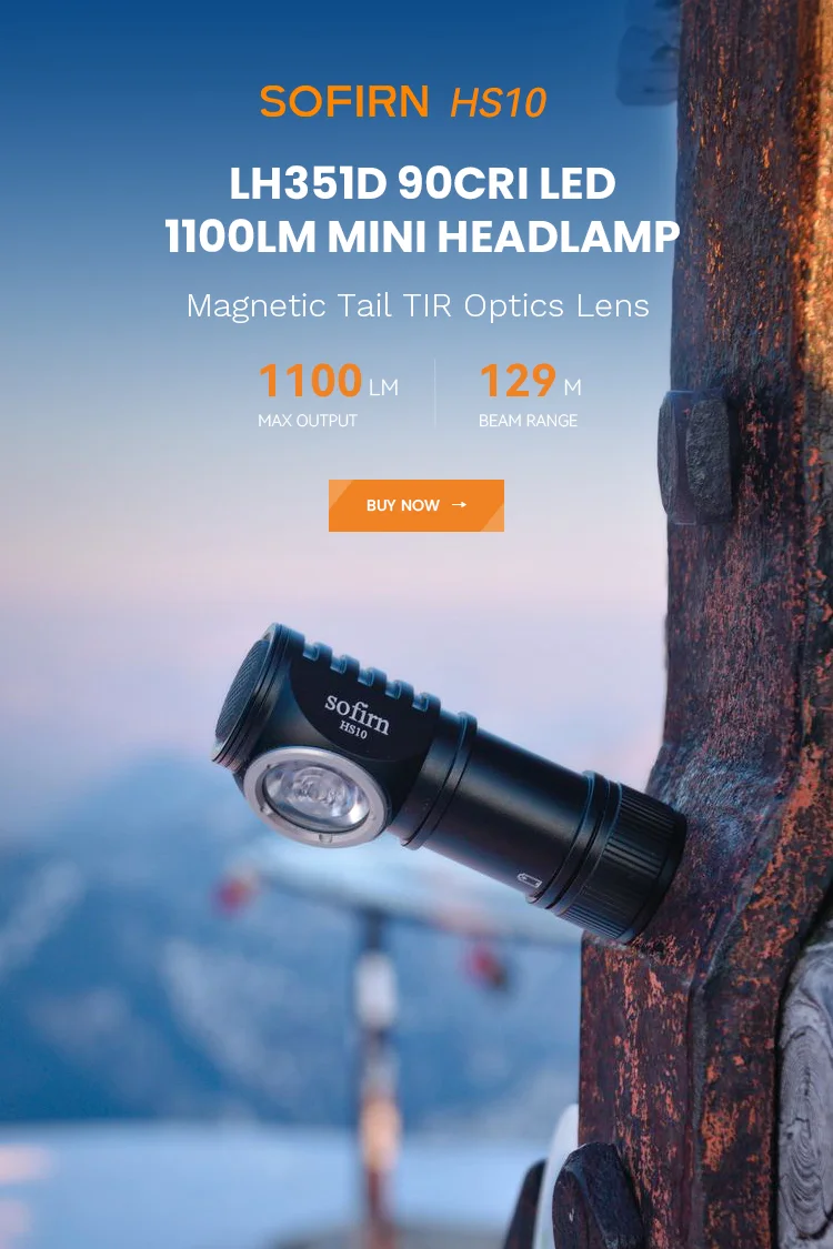 sofirn LED Headlamp Rechargeable, HS10 1100 Lumens Right Angle Flashlight  with 90 High CRI LH351D LED, Powerful Lightweight Head Light, IPX8