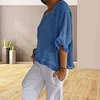 Gioiacombo&trade; Top da donna girocollo a mezza manica in cotone e lino