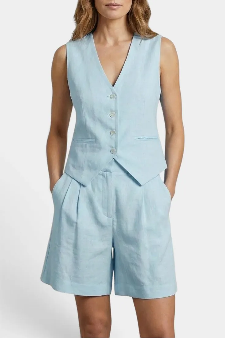 Structured Sleeveless Vest with Pleated Shorts Set