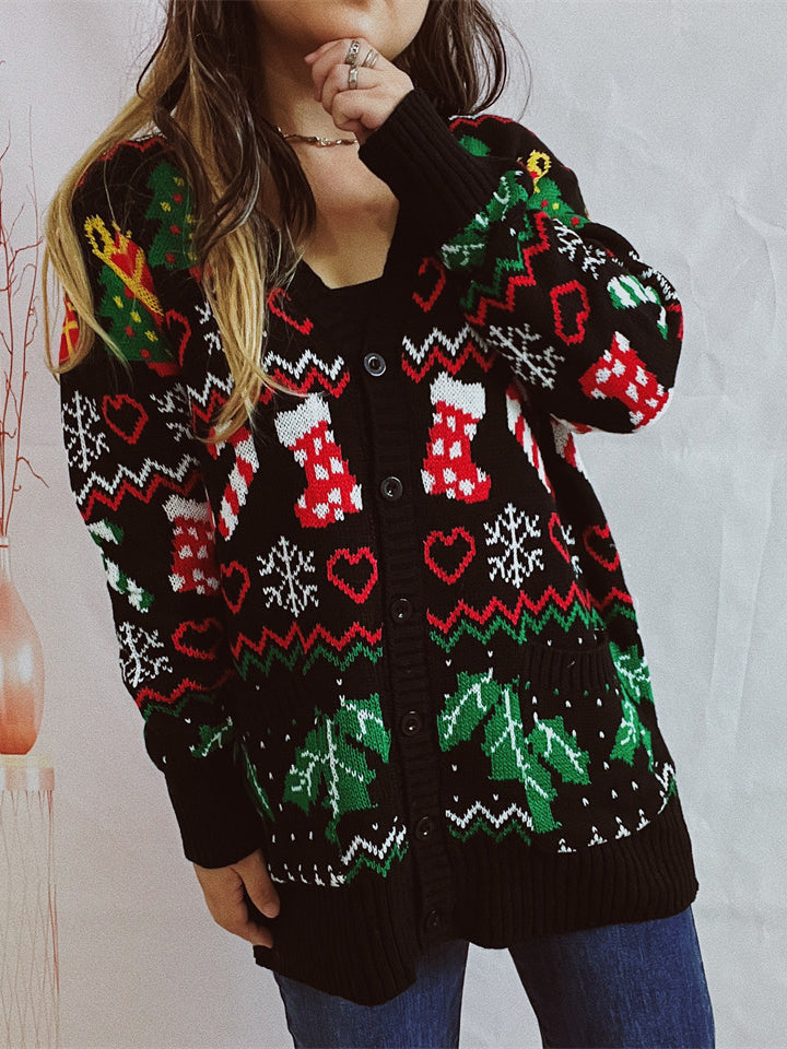 Women's Winter Coat Christmas Casual Long Sleeve Cardigan with Buttons