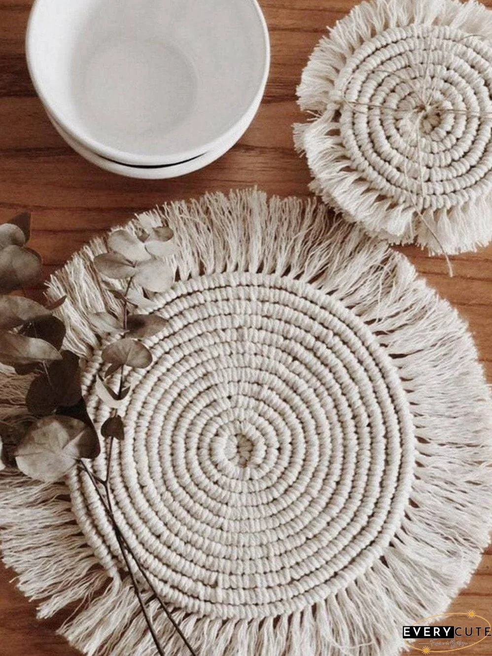 Bohemian Beige Macrame Coaster with Tassels - 15cm
