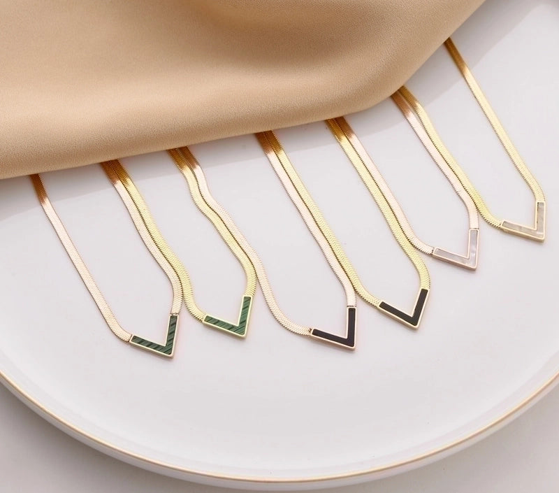 Fashion V Shape Titanium Steel Plating Shell Necklace
