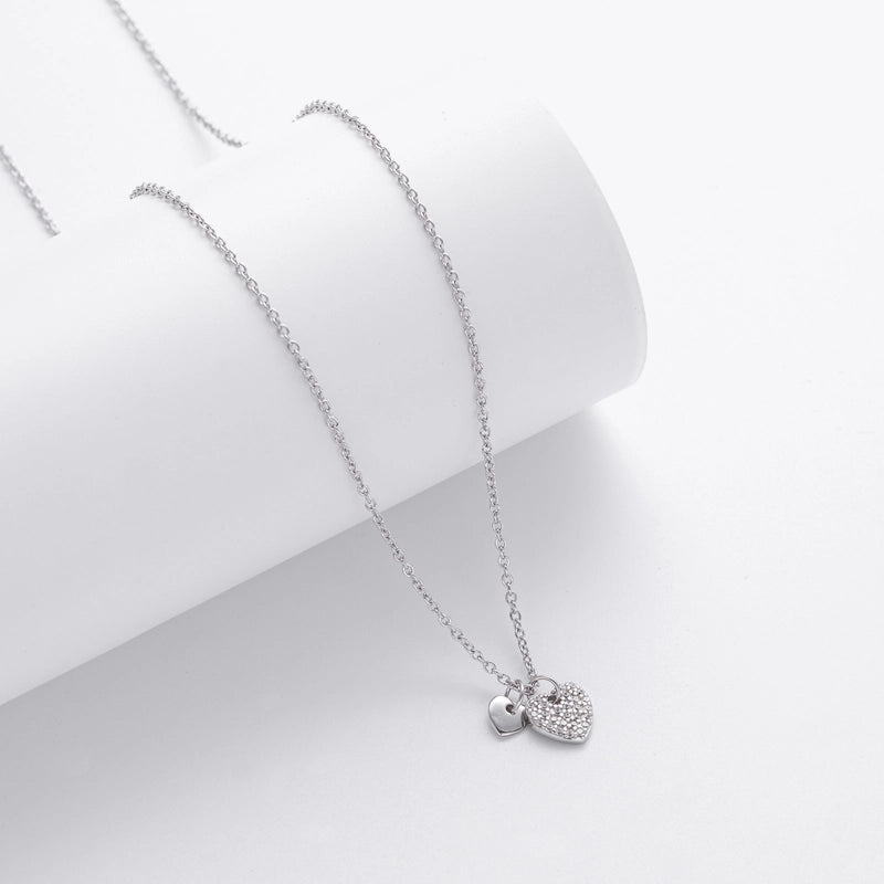 925 Sterling Silver 925 Sterling Silver Rack Plated Plated Long-Lasting Plated Zircon Inlay Heart Shape Pendant Necklace