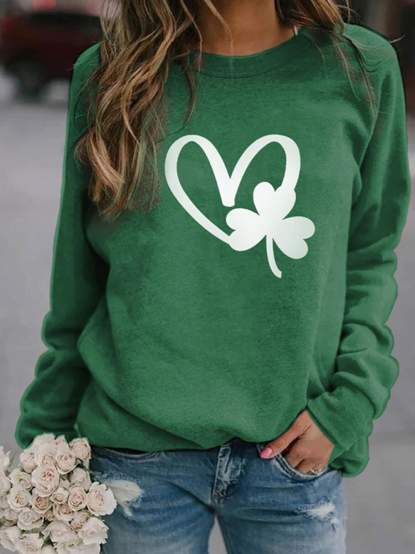 Mature Women Lucky Clover Print Casual Sweatshirt