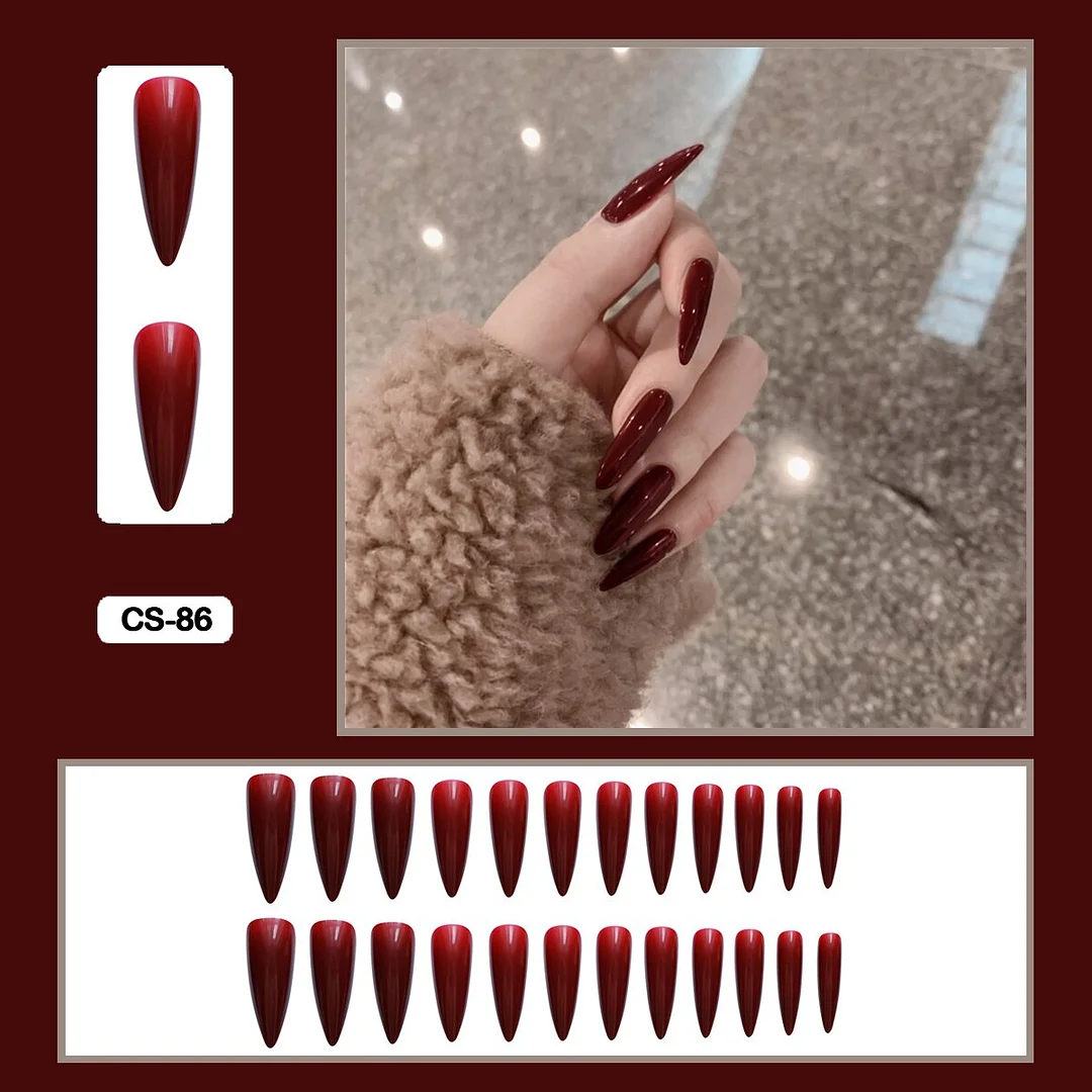 24pcs/box Long Trapezoid Drop Shaped False Nails With Glue Pure Color Elegant Nail Art Wearable Fake Nails With Wearing Tools-Nail Inspo