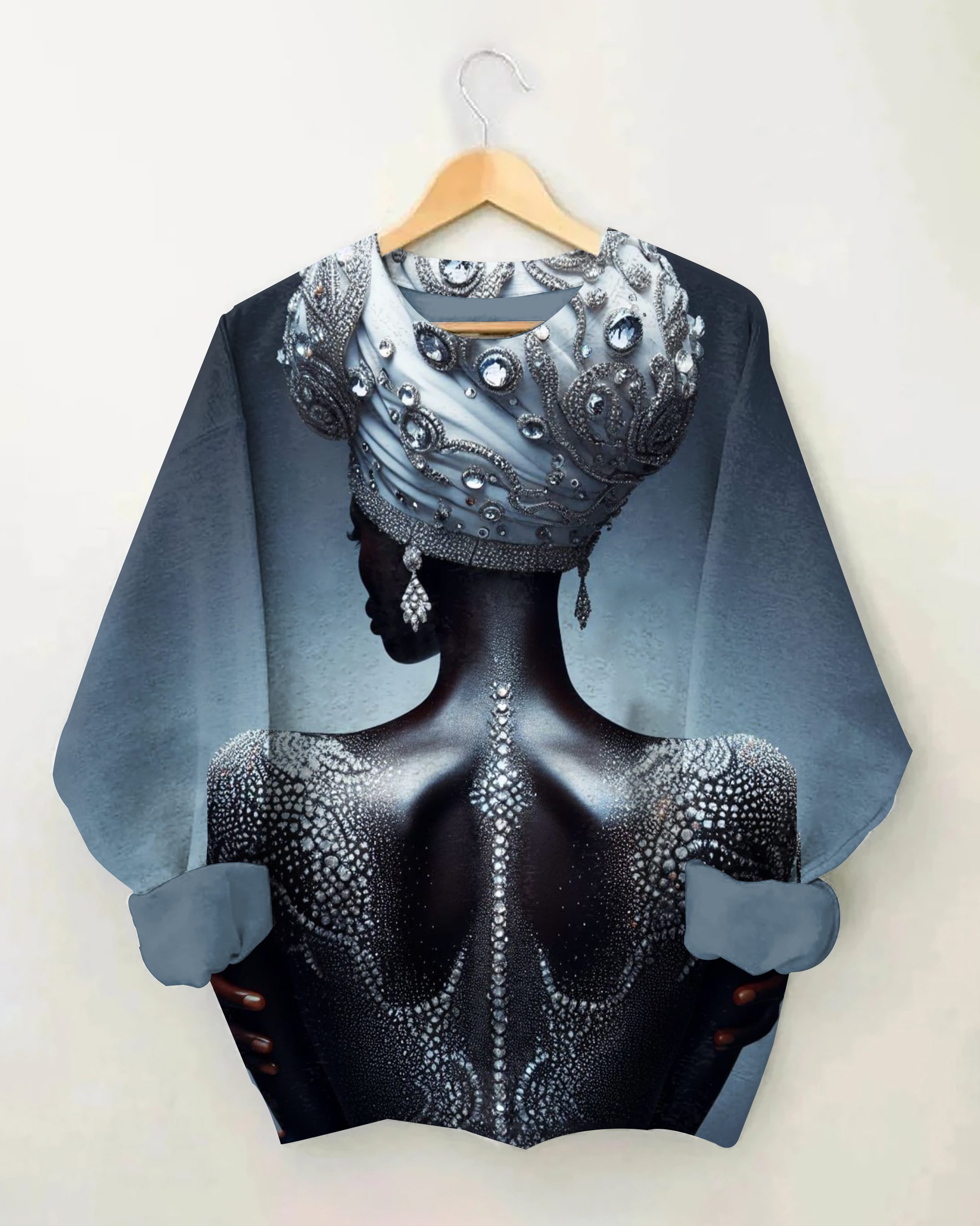 Women's Fashion Diamond Woman's Back Print Long-sleeved Sweatshirt