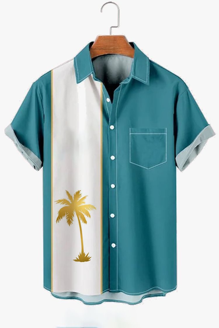 Men's Casual Contrast Palm Tree Vacation Shirt