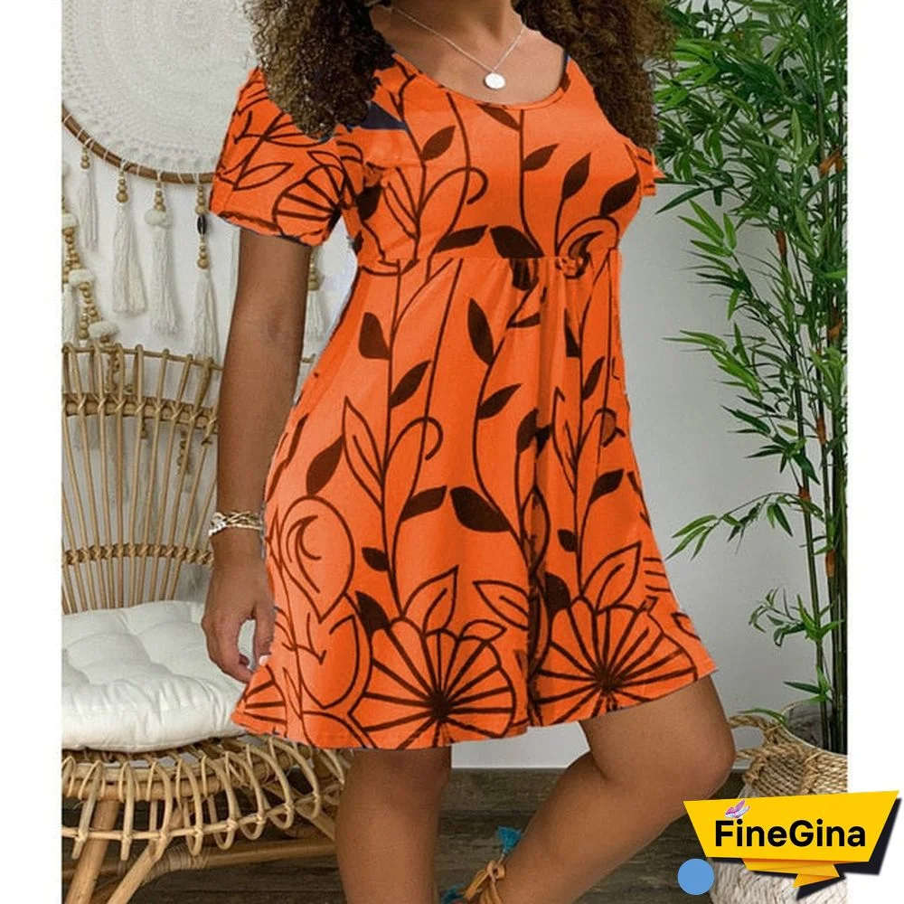 New Summer Dresses Women Casual Short Sleeve O-Neck Print A-line Dress Large Size Streetwear Sundress Loose Dress Vestidos