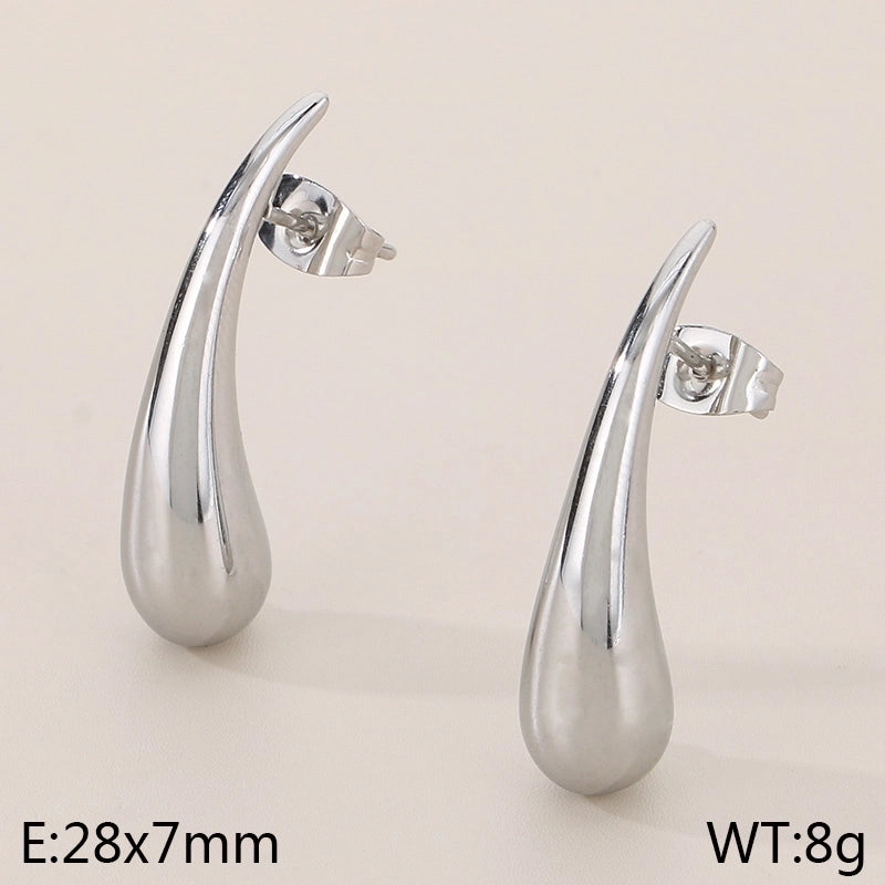 1 Pair Minimalist Water Droplets Solid Color Inlay 304 Stainless Steel Rhinestones 18K Gold Plated Ear Studs