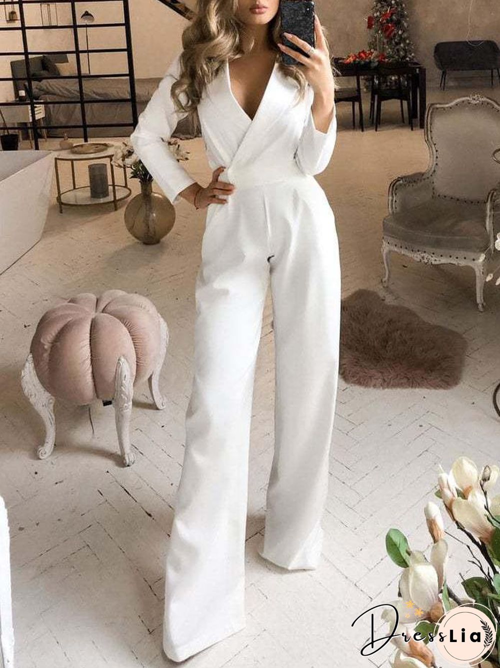 Women's Jumpsuits Solid Long Sleeve Slim Fit Jumpsuit