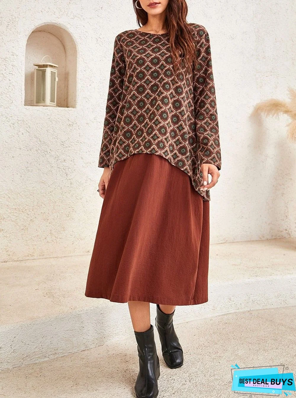 Ladies Ethnic Pattern Stitching Dress