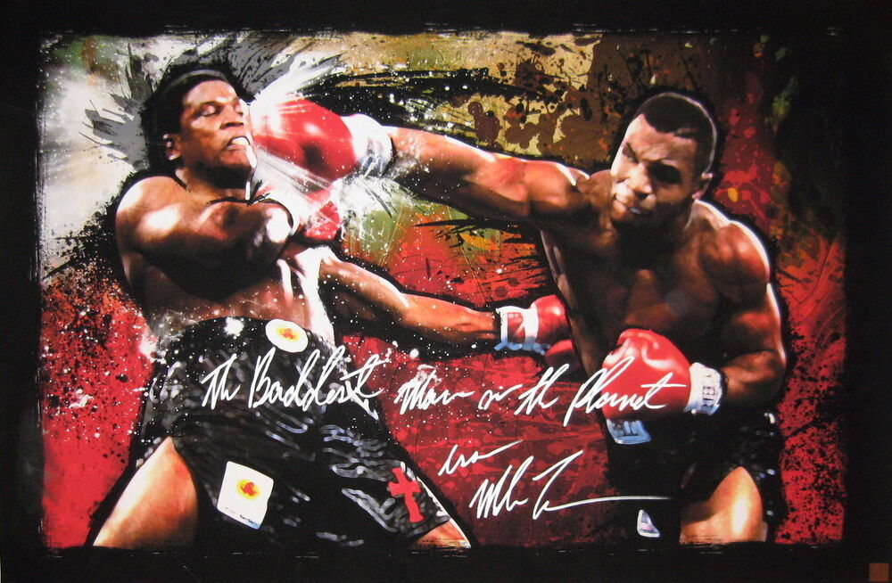 Iron Mike Tyson Autographed Signed 24x37 Canvas Print Punching Berbick ASI Proof